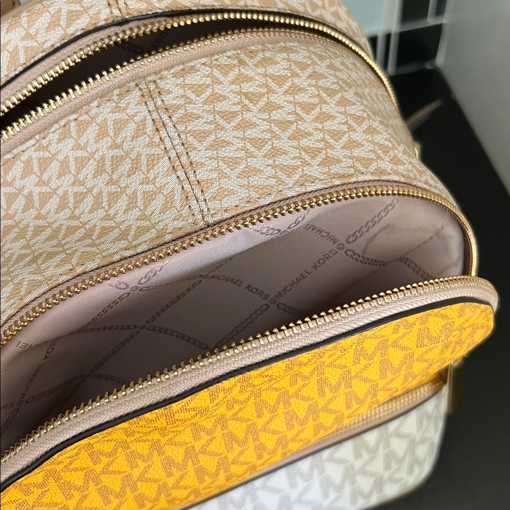 Michael Kors Yellow and Tan MK Logo Backpack with Wallet - Picture 4 of 5